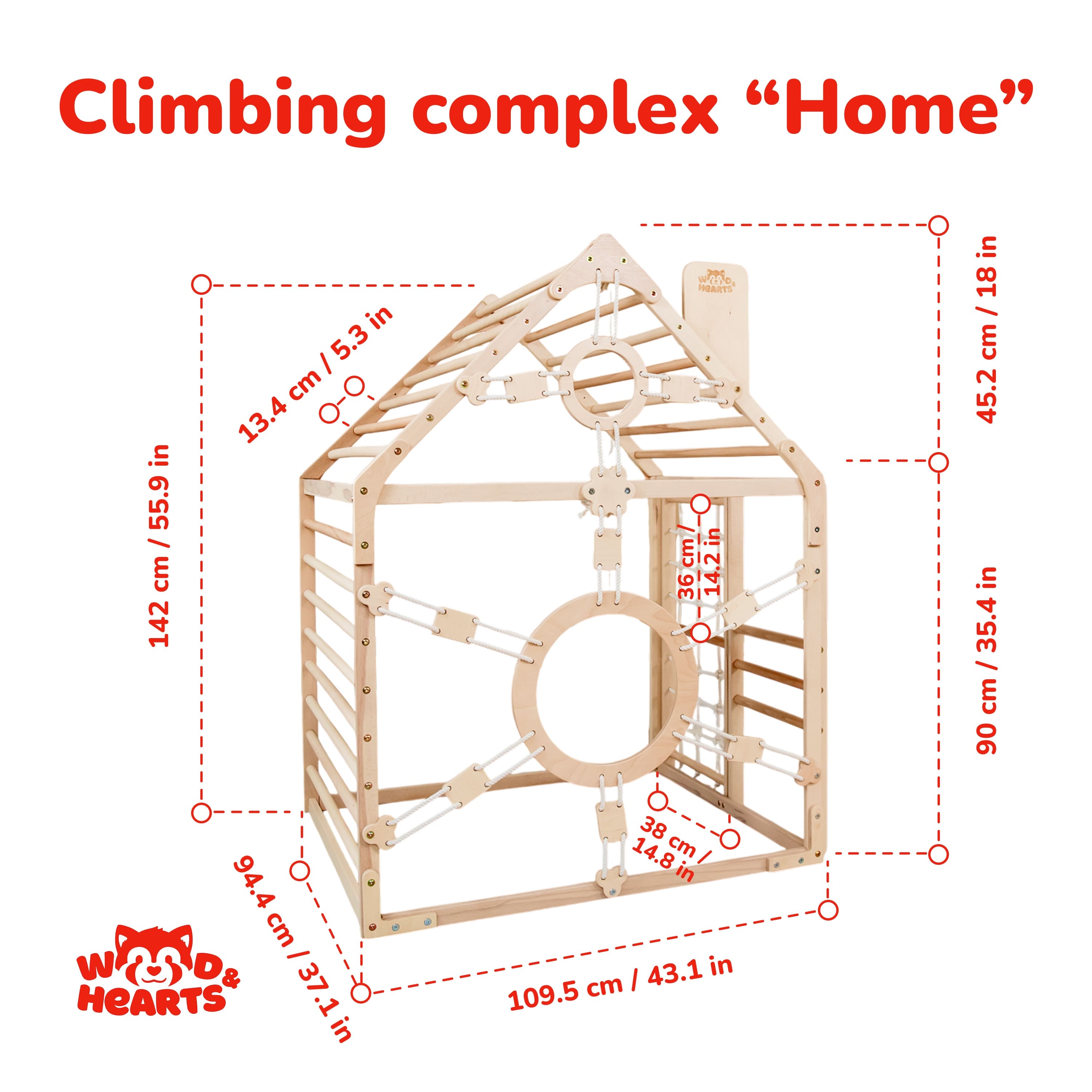 Wood and Hearts Wooden Toddler Climbing Playhouse, Ages 1–6