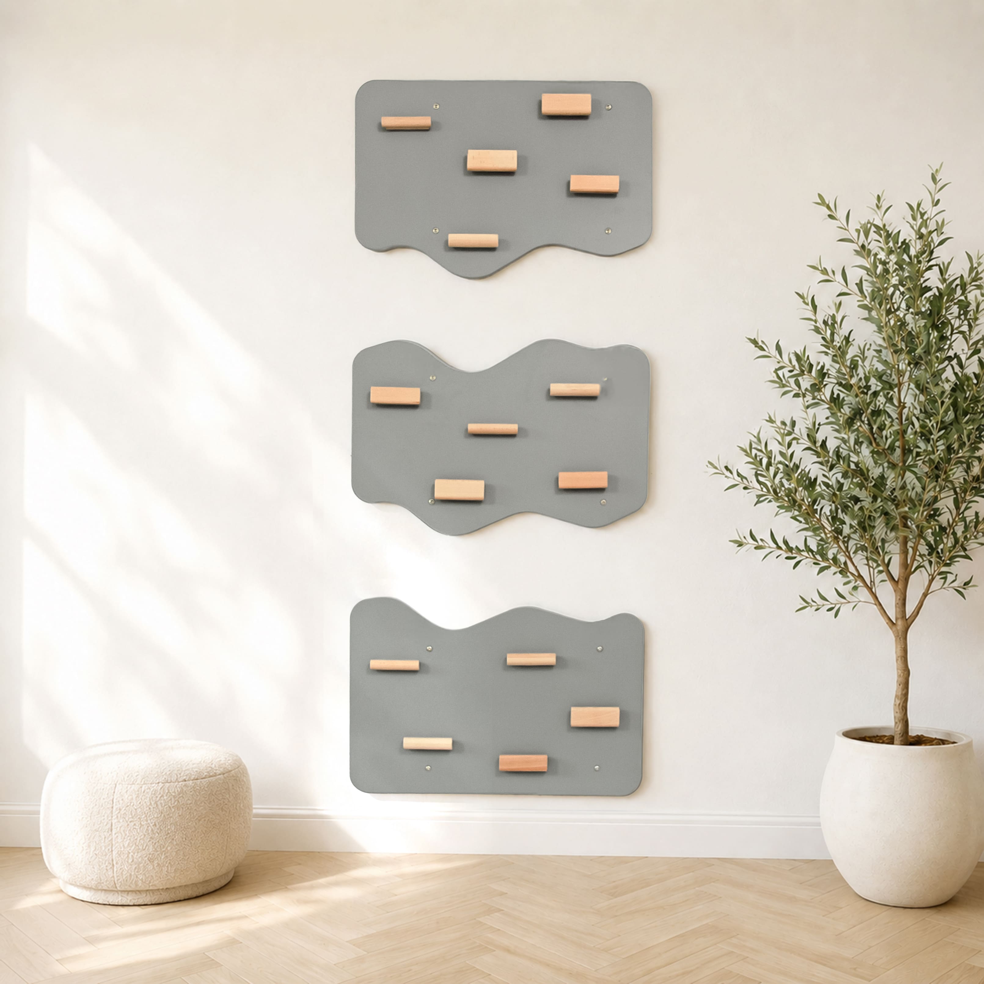 Indoor Rock Wall with Cloud-Shaped Panels & Wooden Climbing Holds for Kids 3-10